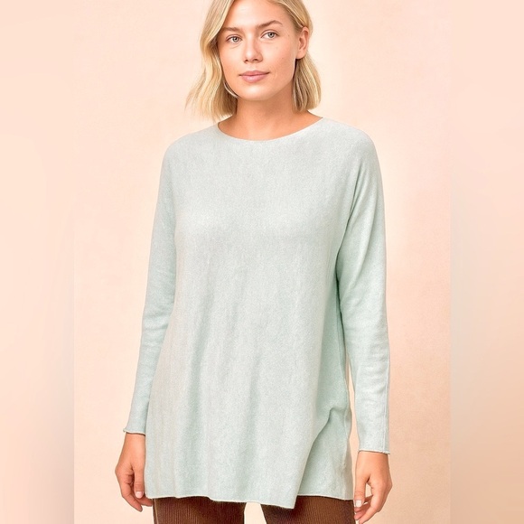 BIANCO BLU Italy Cashmere round neck ling sleeves sweater minimalist luxury L - Picture 1 of 8